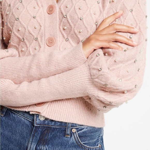 Express Embellished V-Neck Balloon Sleeve Cardigan size S NWT - Picture 4 of 4